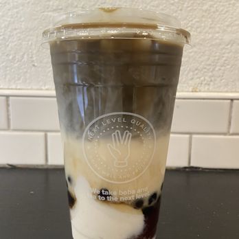 Boba Guys - Black Sugar Hojicha Latte with added Drinkable Mochi and boba toppings - Coffee & Tea Near Me - San Francisco, California Boba Guys - Black Sugar Hojicha Latte with added Drinkable Mochi and boba toppings - Coffee & Tea Near Me - San Francisco, California