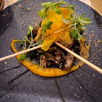 Jun I - Grilled octopus, squash purée, okra, wakame - Sushi Bars Near Me - Montreal, Quebec Jun I - Grilled octopus, squash purée, okra, wakame - Sushi Bars Near Me - Montreal, Quebec