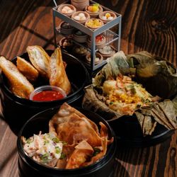 Retro House Asian Bistro - Crab Rangoon Egg Roll, Mango Shrimp Wonton, Curry Chicken Sticky Rice