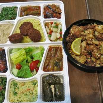 Jerusalem Restaurant - Take-out vegetarian mix-and-match plates + large arnabeet (cauliflower) - Middle Eastern Near Me - Toronto, Ontario