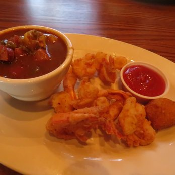 Fish City Grill - they split the fried shrimp onto 2 plates with 2 cups of gumbo for our sides....the best shrimp and gumbo - Seafood Near Me - Georgetown, Texas