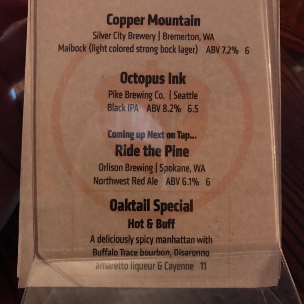 Oak - Seasonal beer menu - Burgers Near Me - Seattle, Washington