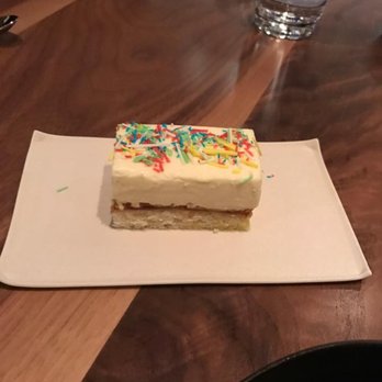 Smyth - Birthday cake (it was our birthday and they brought us a piece of their birthday cake, not on the menu) - New American Near Me - Chicago, Illinois Smyth - Birthday cake (it was our birthday and they brought us a piece of their birthday cake, not on the menu) - New American Near Me - Chicago, Illinois