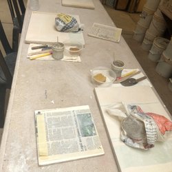 Clayworks At Kilohana - Work area and tools & items you receive to start your piece