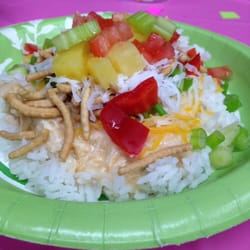 The Church of Jesus Christ of Latter-day Saints - Hawaiian haystack. Yum! Happy relief society day.