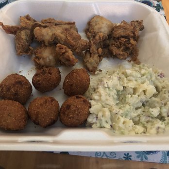 Crab Corner - Fried oyster plate. I had already eaten 3 oysters and 2 hush puppies when I took this pic, so pretty good portion size. - Seafood Near Me - Las Vegas, Nevada