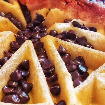 Friendship Diner - Chocolate chip waffle with side of bacon - Diners Near Me - Evansville, Indiana Friendship Diner - Chocolate chip waffle with side of bacon - Diners Near Me - Evansville, Indiana