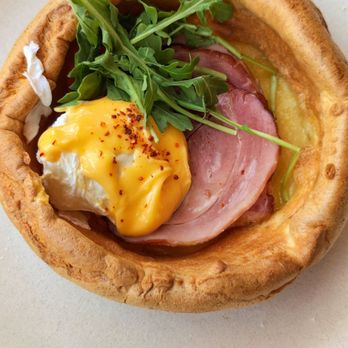 Manuela - Popover Benedict, sweetheart ham, poached egg, hollandaise, greens - New American Near Me - Los Angeles, California