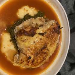 Le Comptoir - Chicken kale mashed potatoes in a tomato base broth