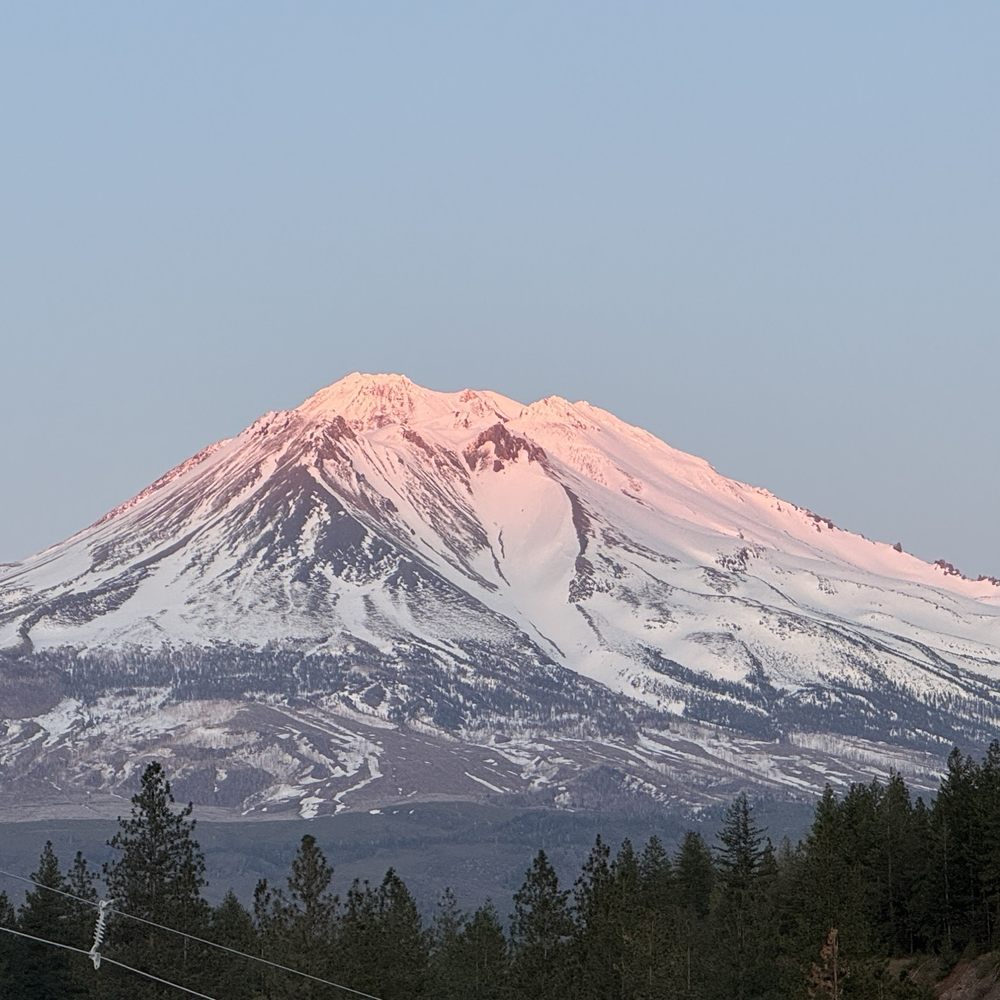 Trailer Lane Campground - My Shasta just as the sun is setting - RV Parks Near Me - Weed, California Trailer Lane Campground - My Shasta just as the sun is setting - RV Parks Near Me - Weed, California