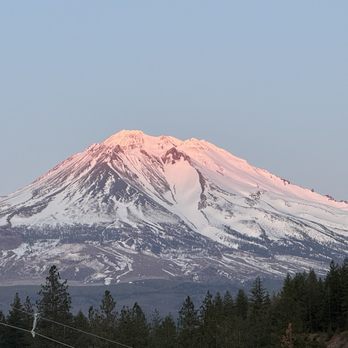 Trailer Lane Campground - My Shasta just as the sun is setting - RV Parks Near Me - Weed, California Trailer Lane Campground - My Shasta just as the sun is setting - RV Parks Near Me - Weed, California