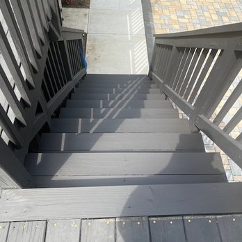 Artistic Hardwood Floors - Deck stair beautifully rebuilt and paint matched - Flooring Near Me - Washington, DC, District of Columbia
