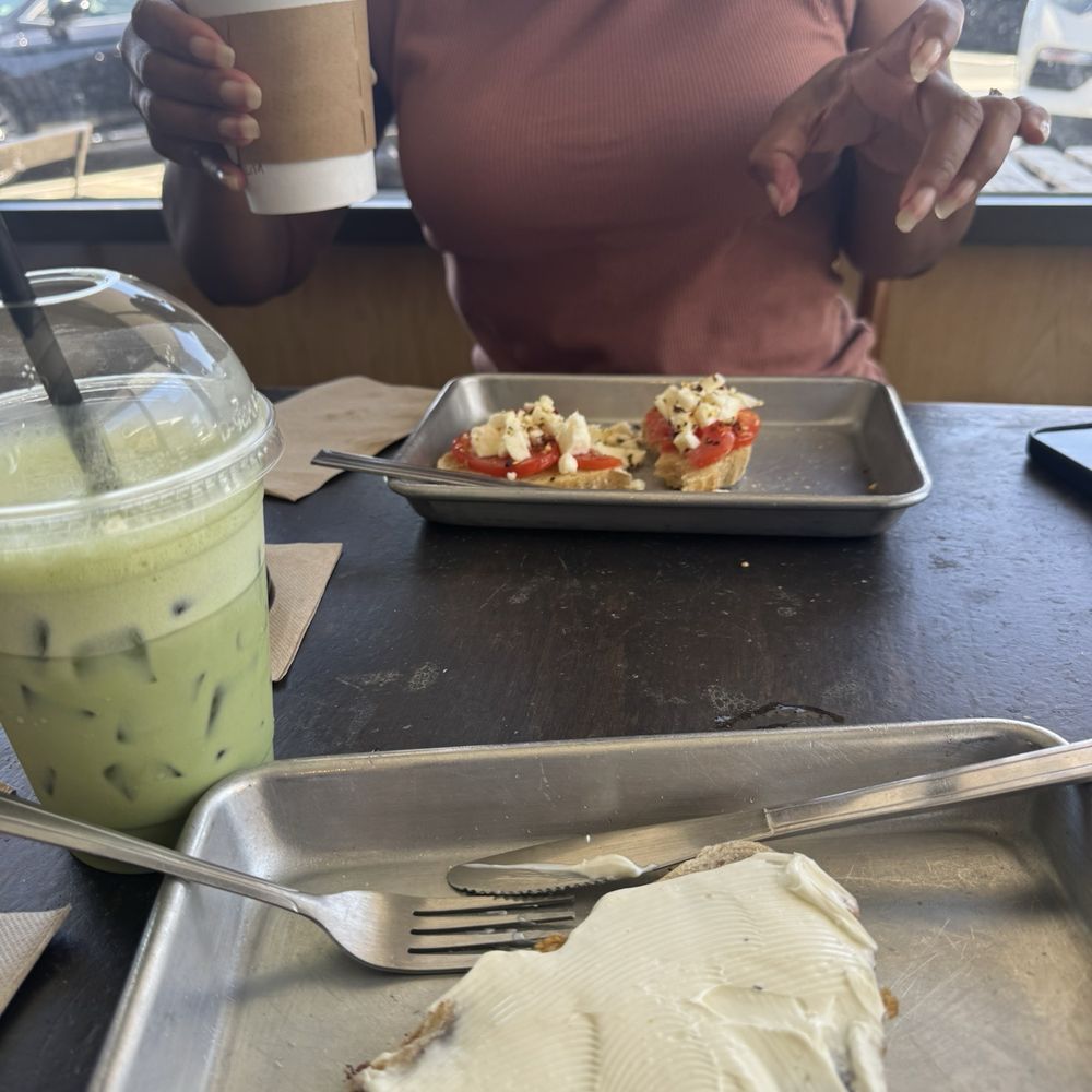Tom gluten free sourdough with vanilla latte. Cranberry pecan gluten free with cream cheese and a vanilla matcha Tom gluten free sourdough with vanilla latte. Cranberry pecan gluten free with cream cheese and a vanilla matcha