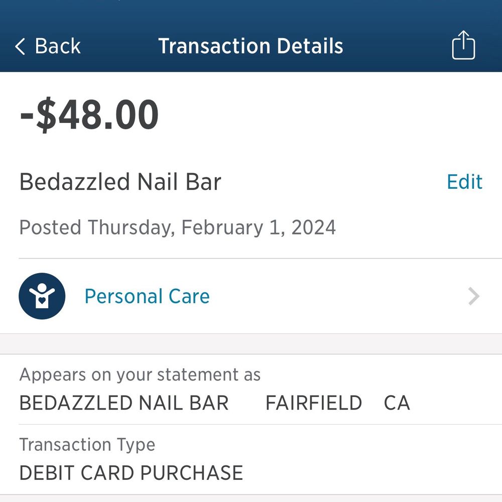 Bedazzled Nail Bar - Receipt that they are only a week old and they are coming off already - Nail Salons Near Me - Fairfield, California