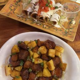 HH takitos and Pork bites with grilled pineapple HH takitos and Pork bites with grilled pineapple