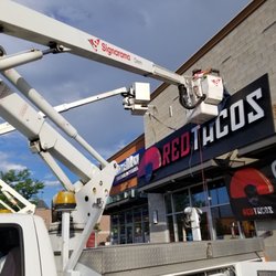 Signarama Orem - Installation Services   * Temporary Signage Store-front Banner * Lehi, Utah * Restaurant Industry * Red Tacos