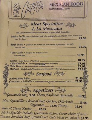 Menu photo 2 Castillo's Mexican Restaurant Mariposa, CA