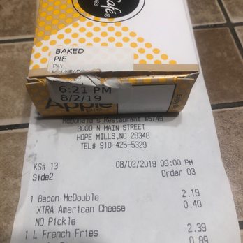 McDonald's - the receipt for the meal - Burgers Near Me - Hope Mills, North Carolina McDonald's - the receipt for the meal - Burgers Near Me - Hope Mills, North Carolina