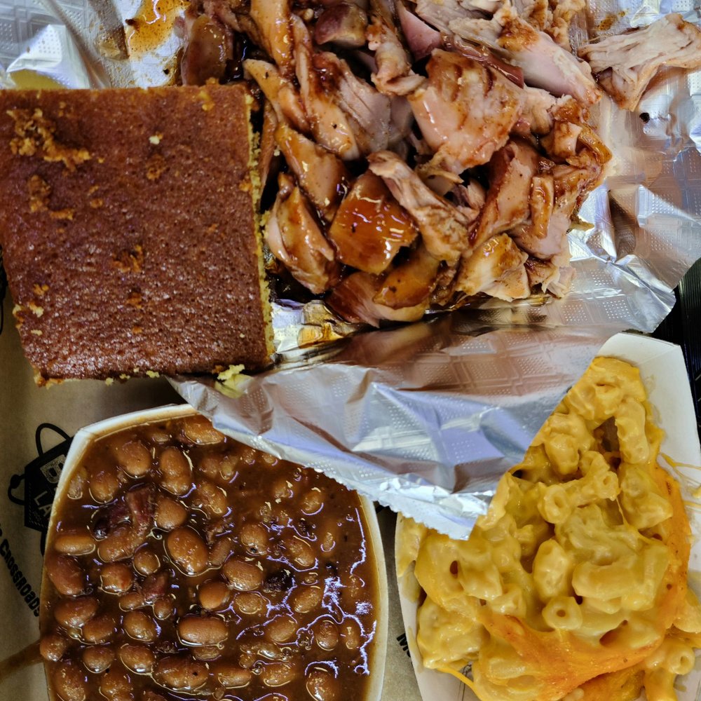 The Redneck BBQ Lab - Chopped chicken, beans, mac 'n cheese, corn bread. - Barbeque Near Me - Benson, North Carolina