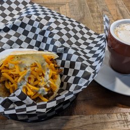 Beef Arepa and cappuccino