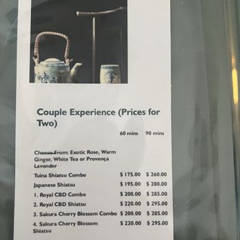 Shiatsu of Pasadena - Massage menu for couples - Day Spas Near Me - Pasadena, California