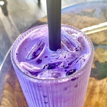 The Spoon - Ube/Taro iced latte with actual crushed Ube at the bottom. - Desserts Near Me - Stanton, California The Spoon - Ube/Taro iced latte with actual crushed Ube at the bottom. - Desserts Near Me - Stanton, California
