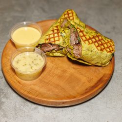 Love Yourself Always - Frida Wrap:  Steak, Cilantro, Cactus, Lettuce, Spicy mayo.