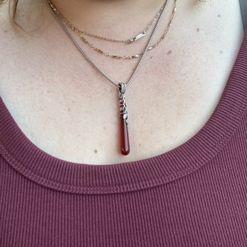 Naghi's - Sterling silver chain, with a sterling silver and red carnelian gem pendant - Jewelry Near Me - New Orleans, Louisiana