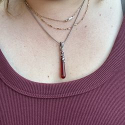 Naghi's - Sterling silver chain, with a sterling silver and red carnelian gem pendant