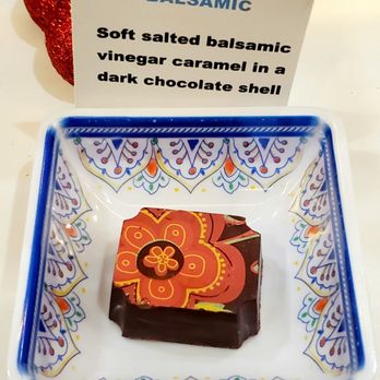 Chocolats du Calibressan - Balsamic - Soft salted balsamic vinegar caramel in a dark chocolate shell. - Desserts Near Me - Carpinteria, California Chocolats du Calibressan - Balsamic - Soft salted balsamic vinegar caramel in a dark chocolate shell. - Desserts Near Me - Carpinteria, California