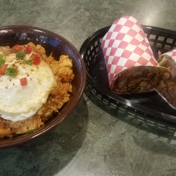Kimchichanga - Kimchi Fried Rice w/tofu & Bibim-N-Go w/spicy chicken - Korean Near Me - Riverside, California Kimchichanga - Kimchi Fried Rice w/tofu & Bibim-N-Go w/spicy chicken - Korean Near Me - Riverside, California