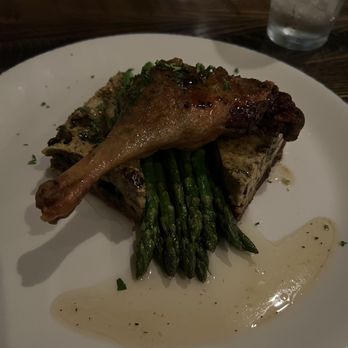 Vyoone's - Duck à l'orange with asparagus and mushroom bread pudding - French Near Me - New Orleans, Louisiana Vyoone's - Duck à l'orange with asparagus and mushroom bread pudding - French Near Me - New Orleans, Louisiana