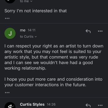 Skarz Tattoo - Conversation with the artist where they named called me and disrespected me. - Tattoo Near Me - Honolulu, Hawaii Skarz Tattoo - Conversation with the artist where they named called me and disrespected me. - Tattoo Near Me - Honolulu, Hawaii