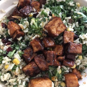 Roots Natural Kitchen - custom bowl w 50/50 brown rice & kale, bbq tofu, corn, broccoli, cranberries, & sweet potato w lemon tahini & red wine vinegar! - New American Near Me - Richmond, Virginia Roots Natural Kitchen - custom bowl w 50/50 brown rice & kale, bbq tofu, corn, broccoli, cranberries, & sweet potato w lemon tahini & red wine vinegar! - New American Near Me - Richmond, Virginia
