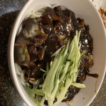 Manna Korean Restaurant - Jjajangmyeon -- cooked onions, pork belly, other veggies, cucumber, jjajang, myeon. Most definitely NOT gluten-free. - Korean Near Me - Austin, Texas Manna Korean Restaurant - Jjajangmyeon -- cooked onions, pork belly, other veggies, cucumber, jjajang, myeon. Most definitely NOT gluten-free. - Korean Near Me - Austin, Texas