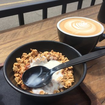 States Coffee - Outside patio with vanilla latte and granola - Coffee & Tea Near Me - Martinez, California States Coffee - Outside patio with vanilla latte and granola - Coffee & Tea Near Me - Martinez, California