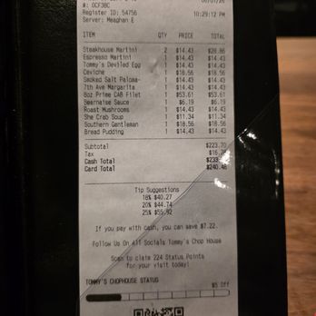 Tommy's Chophouse - 2026-8-1 Receipt - Steakhouses Near Me - Tampa, Florida Tommy's Chophouse - 2026-8-1 Receipt - Steakhouses Near Me - Tampa, Florida