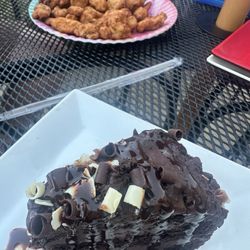 Land Run Grill - Calf fry's and chocolate cake.