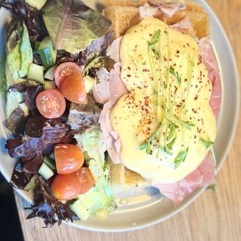 Nero Waffles - Rosemary ham waffle eggs Benedict which was perfect - Waffles Near Me - Vancouver, British Columbia Nero Waffles - Rosemary ham waffle eggs Benedict which was perfect - Waffles Near Me - Vancouver, British Columbia
