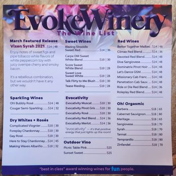 Evoke Winery - Menu - Wine Bars Near Me - Hood River, Oregon