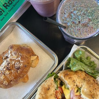 Gladly Coffee - Breakfast Jack bagel, almond croissant, strawberry banana smoothie and moonlight magic latte - Coffee & Tea Near Me - Spring Valley, California Gladly Coffee - Breakfast Jack bagel, almond croissant, strawberry banana smoothie and moonlight magic latte - Coffee & Tea Near Me - Spring Valley, California