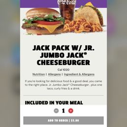 Online offer showing jack pack at $5 Online offer showing jack pack at $5