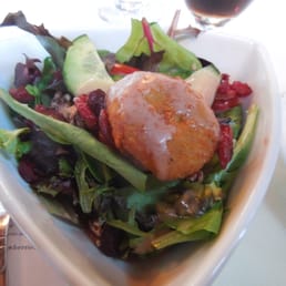 Old Field Club Salad with goat cheese fritter