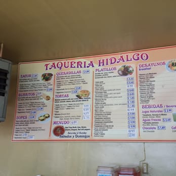 Taqueria Hidalgo - Picture of menu. - Mexican Near Me - Chualar, California Taqueria Hidalgo - Picture of menu. - Mexican Near Me - Chualar, California
