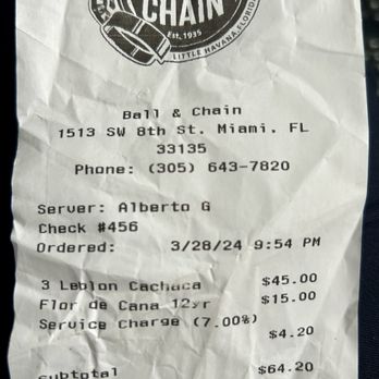 Ball & Chain - Expensive Cocktail receipt - Music Venues Near Me - Miami, Florida Ball & Chain - Expensive Cocktail receipt - Music Venues Near Me - Miami, Florida