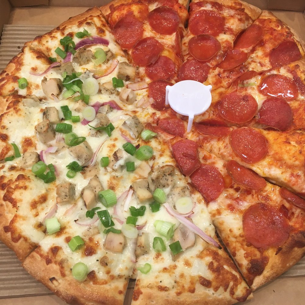 Pizza Guys - Half pepperoni. Half Tuscan chicken - Pizza Near Me - Petaluma, California Pizza Guys - Half pepperoni. Half Tuscan chicken - Pizza Near Me - Petaluma, California