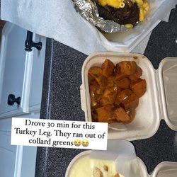 Triple A’s Soulfood - Turkey leg, Mac & cheese, candied yams, banana pudding