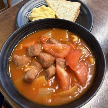 Ho Yuen Cafe - Luncheon meat with macaroni in tomato soup + combo set (scrambled eggs, toast, drink) - Chinese Near Me - Vancouver, British Columbia