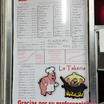 La Takeria - a menu for a restaurant - Mexican Near Me - Fresno, California