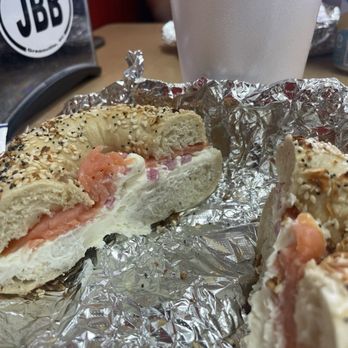 Jersey Bagel Brothers - Everything bagel with lox, pickled onions and cream cheese - Bagels Near Me - Greenville, South Carolina